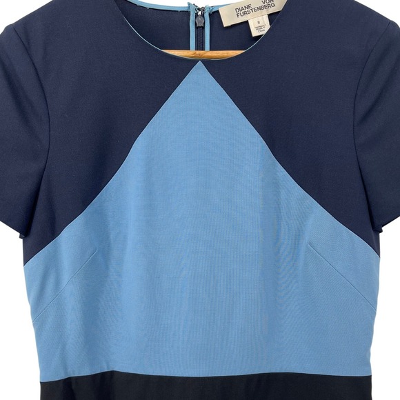 Diane Von Furstenberg Colorblock Wool Sheath Dress Navy Blue Light Blue Size 8 - Picture 4 of 9